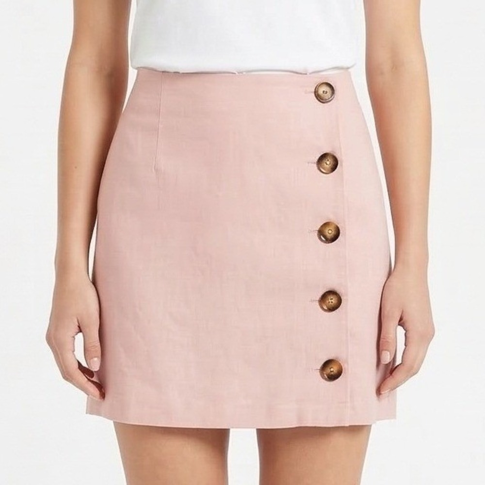 After Market Women's Small Pink Linen Blend Button Front Summer Mini Skirt NWT‎